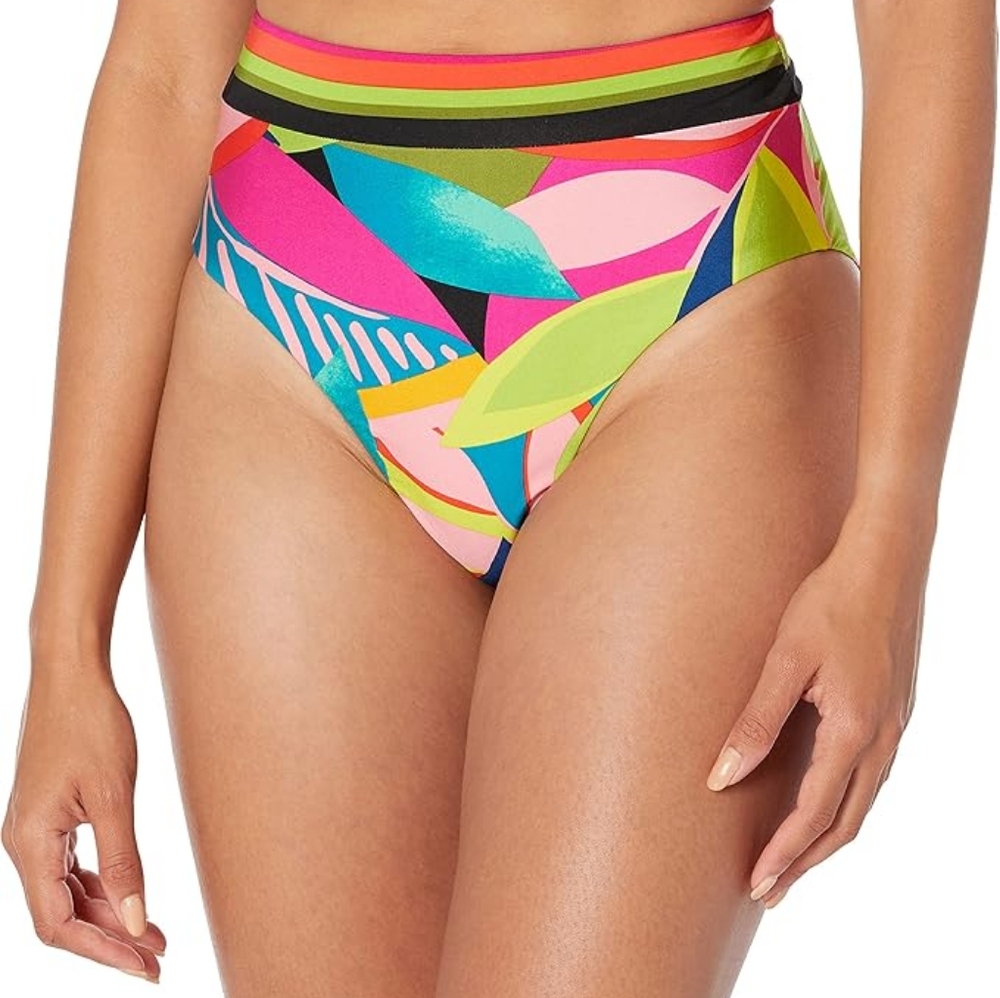 Trina Turk Multicolor High-Waist Bikini Bottom - Pink, Lime, Teal, Black